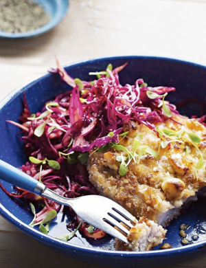Delicious Macadamia crumbed pork schnitzel with 'Aussiekraut' Delicious Macadamia crumbed pork schnitzel with 'Aussiekraut'