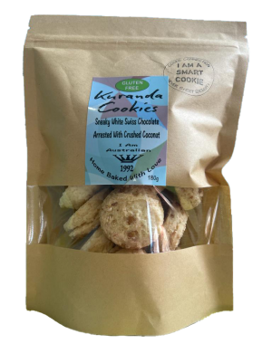 Sneaky white Swiss chocolate arrested with crushed coconut GF 30g